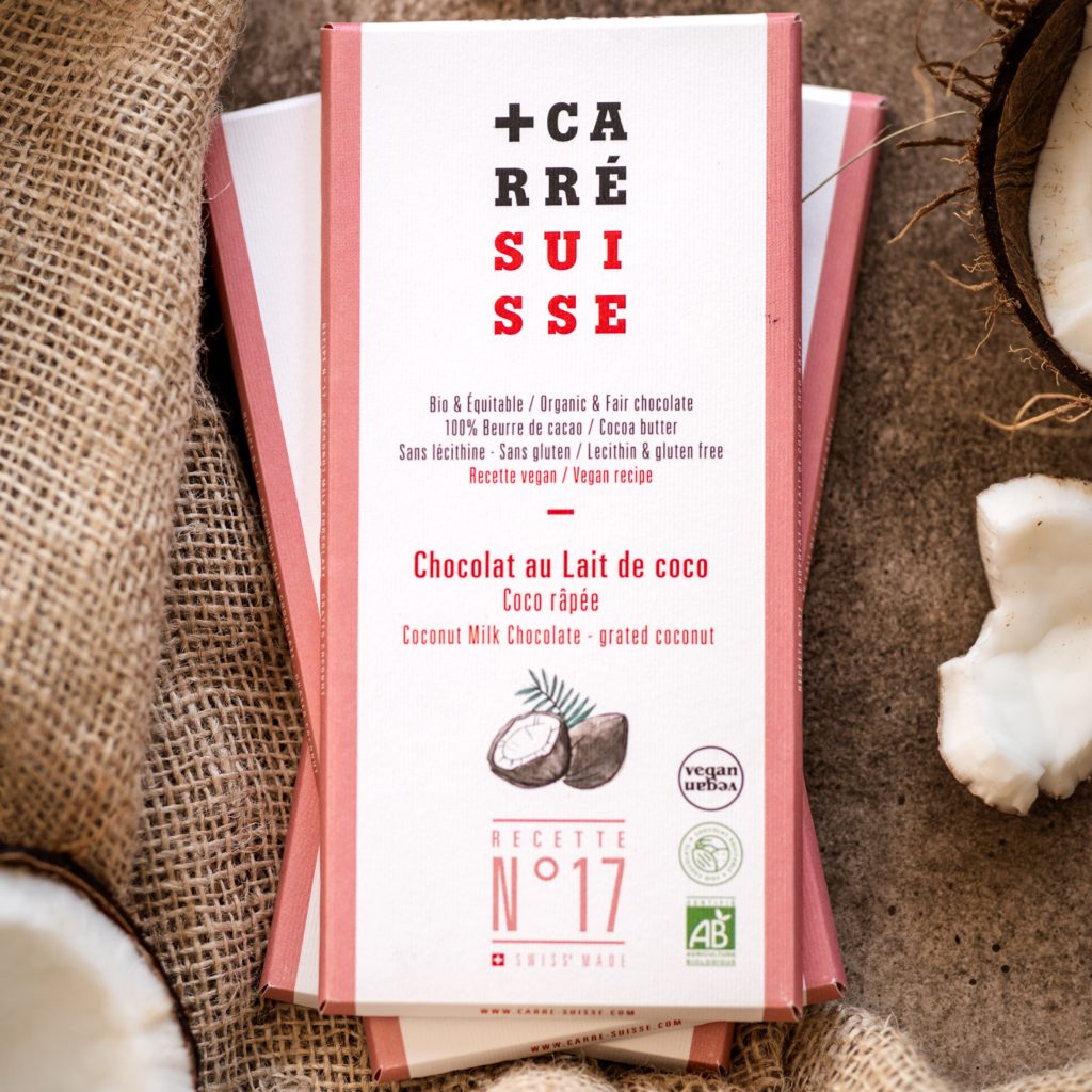 Chocolat au lait de coco vegan Carré Suisse